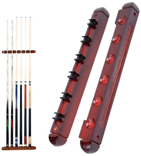 2 stuks - Biljartkeuhouder voor 6 gaten - Wandgemonteerde biljartkeuhouder - Keuhouder voor biljartkeuen - Bordeauxrood - Houten biljartkeuhouder - Houten wandgemonteerde biljartkeuhouder set van Merkloos
