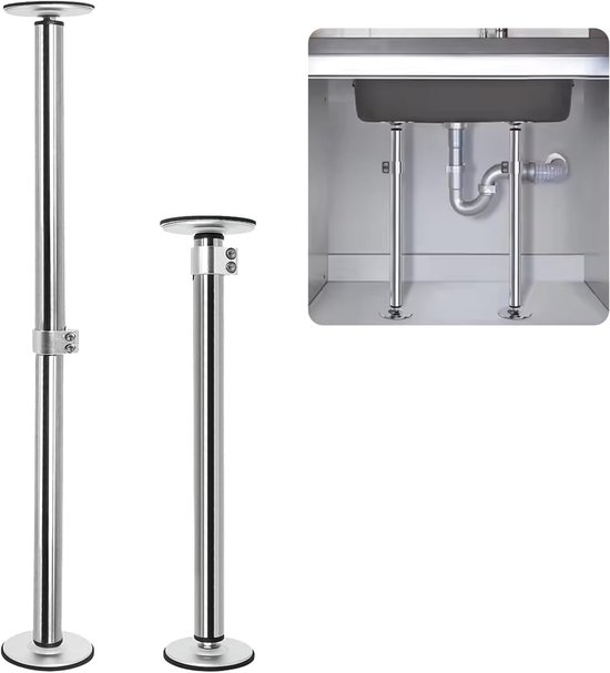 2 stuks, houder voor wastafel, lage montage, verstelbare keukenpoten, van roestvrij staal, voor keuken en badkamer, 41-70 cm