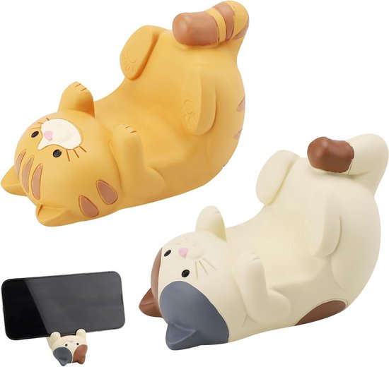 2 Stuks Schattige Kat Telefoonhouder - Grappige Kat Hoofd Tafelhouder voor Mobiele Telefoons en Accessoires