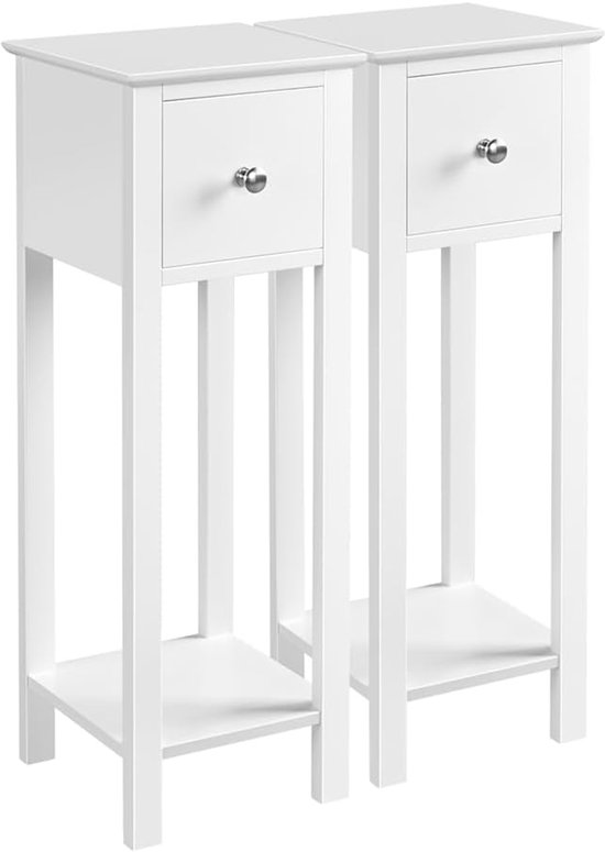 2 stuks telefoontafel wit HBT: ca. 70 x 25 x 25 cm bijzettafel met lade console tafel van hout plantentafel 70 cm hoog bloementafel
