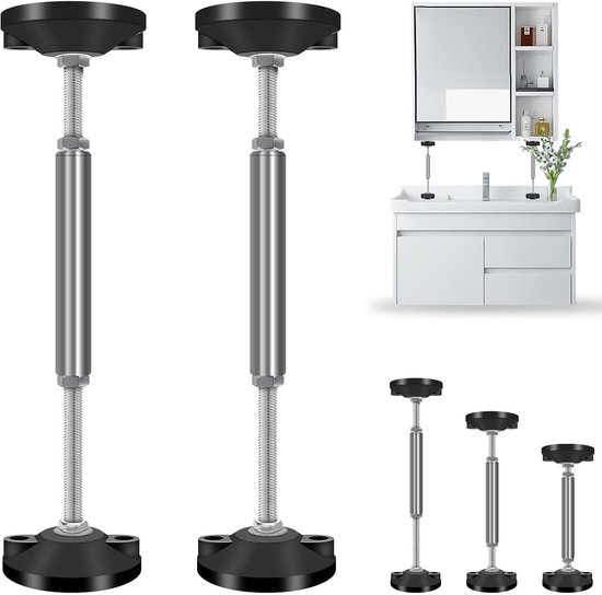 2 stuks telescopische steunstang: 30-45 cm verstelbare badkamerkast montagesteun, ondersteunt tot 300 kg, kast-hefbeugel voor wandkasten, badkamerkasten, tv-kasten, keukenkasten