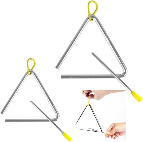 2 stuks Triangel Instrumentenset, Driehoeks Slaginstrument, Triangel Muziekinstrument, 5+7 inch, Driehoek Muziekinstrument, Triangel met Slagerij met Rubberen Handgreep en Legering Slaginstrument