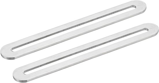 2 stuks verstelbare platte reparatieplaat met sleuf, 155 x 19 mm roestvrij stalen rechte steunhoek voor houten meubels, zilver