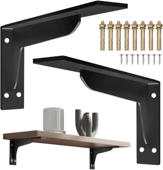 2 Stuks Zware Hoeksteunen voor Planken, 388mm Wandmontage voor Thuis, Keuken en Werkplaats, Zwart