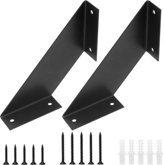 2 Stuks Zwarte Floating Shelf Steunen van Metaal, 20 cm, Onzichtbare Wandplank Houder voor Zware Lasten, Ideaal voor Hoekplanken en Decoratie