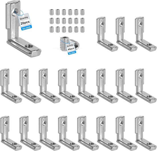 20 Hoekkoppeling voor aluminium profielen Hoekvormige koppeling Binnenhoekkoppeling 90° met 40 schroeven Rechte hoekkoppeling voor aluminium T-profiel EU-2020