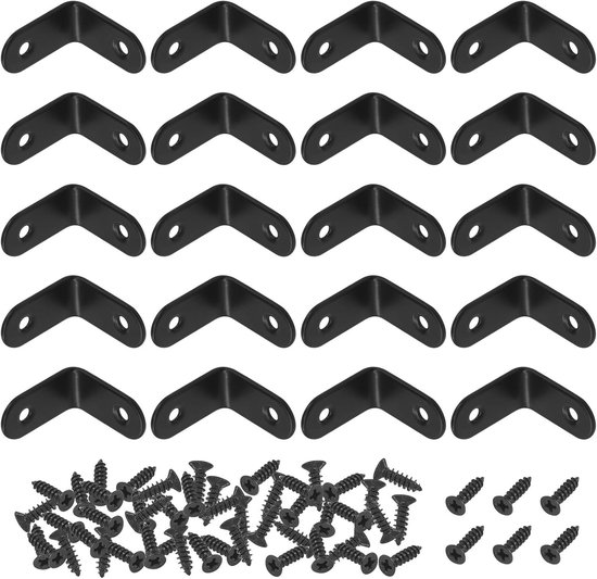 20 Sets 30x30mm Rvs Zwart L Beugels Hoekbeugels Haakse Beugels Heavy Duty met Montage Schroeven voor Houten Plank Stoel Kast Meubelbeugels