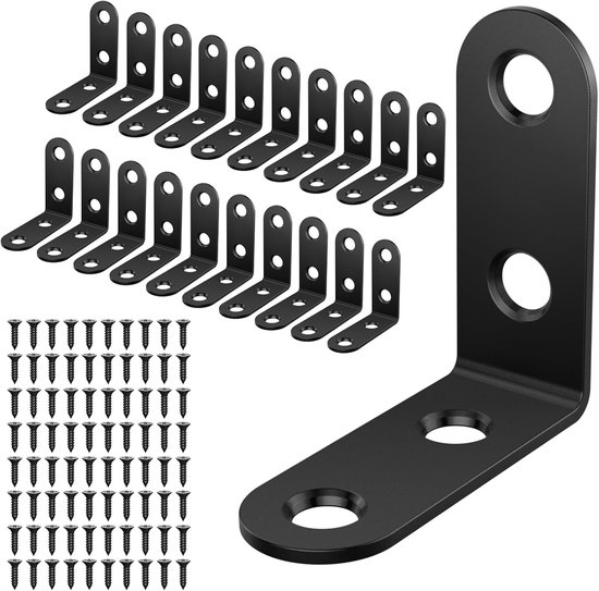 20 stuks 40 x 40 mm, hoekverbindingen, metalen hoekverbindingen, hoek van 90 graden, met 85 stuks schroeven, roestvrijstalen metalen hoekklemmen, L-klemmen, voor het versterken van houten