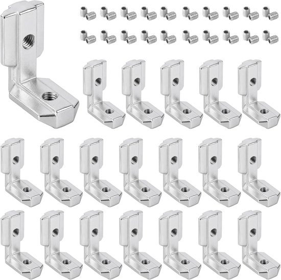 20 stuks binnenhoekverbinders, L-vormige aluminium profielverbinders, hoekverbinders, 3030 aluminium profiel 90° T-groef hoekverbinders, groef 8 M6 zinklegering voor 20-serie, Europese