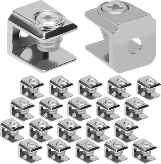 20 stuks glazen plankdragers, glashouders, roestvrij staal, vierkant, verdikte verstelbare glasklemmen, glasplankhouder, plankdrager, draagklem, zinklegering, glazen clip voor 3-8 mm dik glas