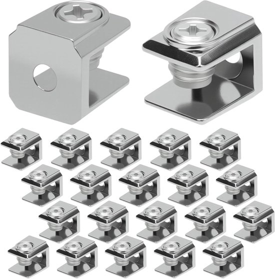 20 Stuks Glazen Planksteunen, Verstelbare RVS Glasklemmen, Sterke Zink Legering Clips voor 3-8mm Dikke Glazen Planken, Ideaal voor Wandplanken en Meubelsteunen