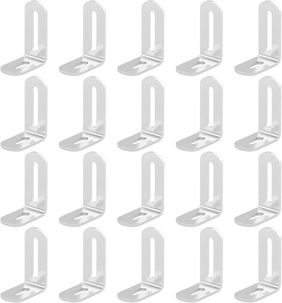 20 stuks hoekverbinders, L-vormige bevestigingshoek voor meubels, 32 x 50 x 19 mm dik, verstelbare hoekverbinders, roestvrij staal, verstelhoek voor versterking van houten meubels, tafels, stoelen