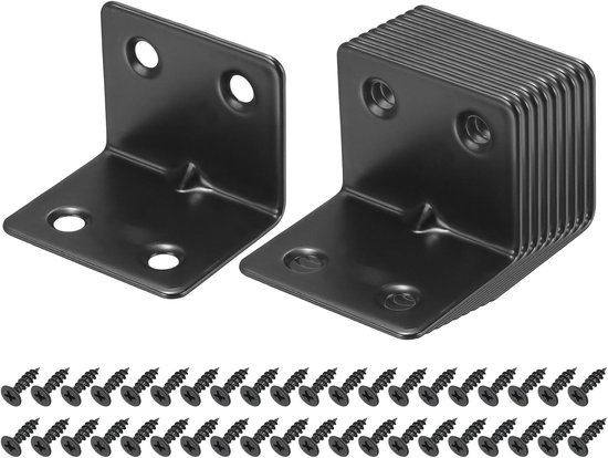 20 stuks hoekverbinders, metalen hoeken, haakse houders, bevestigingselementen met schroeven, voor houten planken, zwart, 31 x 38 x 31 mm