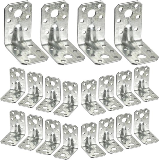 20 stuks hoekverbindingen met gleuf 52,5 x 52,5 x 35 mm, hoek metalen hoek voor zware belasting, metalen hoek, houten connector, montagehoek, bevestigingshoek, 90 graden hoekconnector