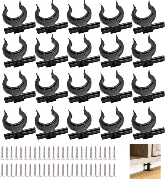 20 stuks keukensokkelbevestigingsclips, plintenclips met 50 schroeven, sokkelpaneel, keuken, 32-36 mm, verstelbare plinten, keuken, sokkelhouders voor bank, tafel, kasten, bed, tv-meubels (zwart)