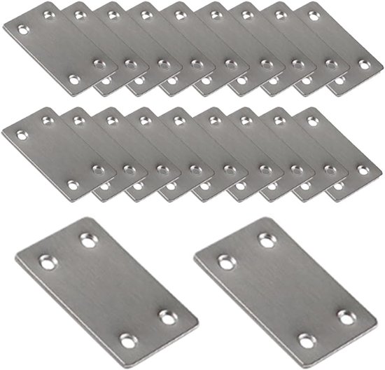 20 stuks platte verbindingsplaat rechte beugelbeugels 1,5 mm dikte roestvrij staal ondersteuning platte beugel herstelplaten connector hoekbrace voor reparatie en bevestiging van meubels
