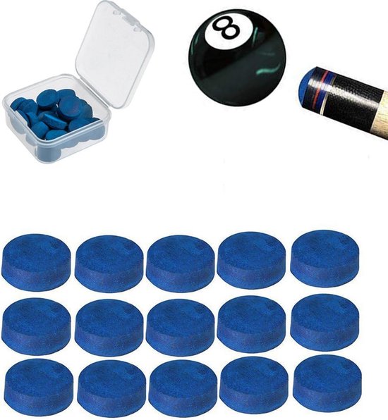 20 Stuks Reserve Biljartkeu Koppen Leer 10mm - Inclusief Transparante Opbergdoos van Merkloos