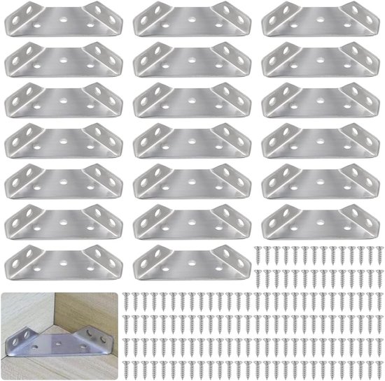 20 Stuks Roestvrijstalen Hoekbeugels, Meubelverbindingen, Triangulaire Steun met 140 Schroeven voor Kast, Tafel en Stoel