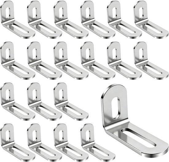 20 stuks roestvrijstalen hoekverbinders, 30 x 48 mm, verstelhoek, L-vormige hoekbalk met gleuf, roestvrijstalen hoek langgat, 3 mm dik, 90 graden voor meubelversterking, planken, tafels en