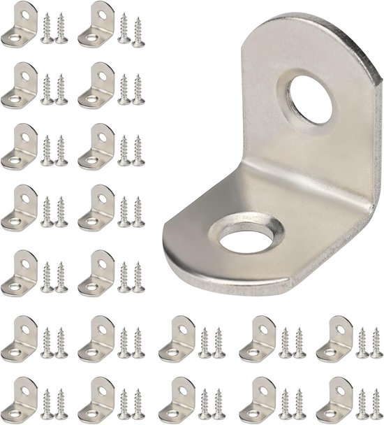 20 Stuks RVS Hoekstukken 90 Graden, Kleine Hoek 20 x 20 mm, Hoekconnector voor Meubels en Hout met 40 Schroeven