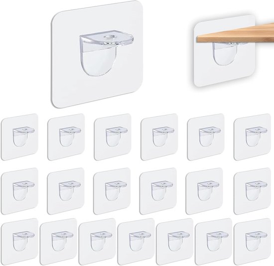 20 Stuks Transparante Acryl Planksteunen, Zelfklevende Plankhouders voor Kasten en Boekenplanken, Eenvoudige Installatie zonder Boren, Capaciteit tot 10 kg