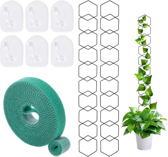 20 Stuks Tuin Kruideniersketting Trellis voor Klimplanten - Ondersteuning voor Binnen en Buiten met 6 Haken en 2 Meter Touw