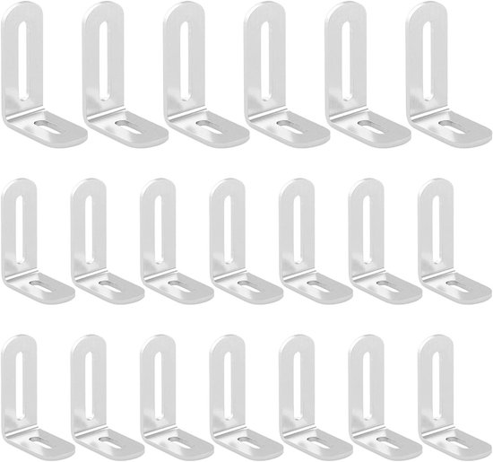 20 Stuks Verstelbare L-vormige Hoekverbinders van RVS, 30 x 50 x 19 mm, Ideaal voor Houten Meubels, 90 Graden Hoekverbinding, Duurzame Hoeksteunen en Montagebeugels