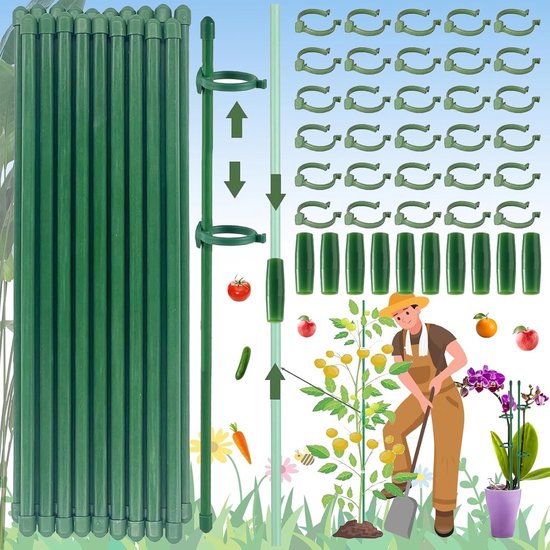 20 Stuks Verstelbare Plantsteunen voor Binnenplanten, Inclusief Plantklemmen en Connectoren, Ideaal voor Klimplanten en Bloemen