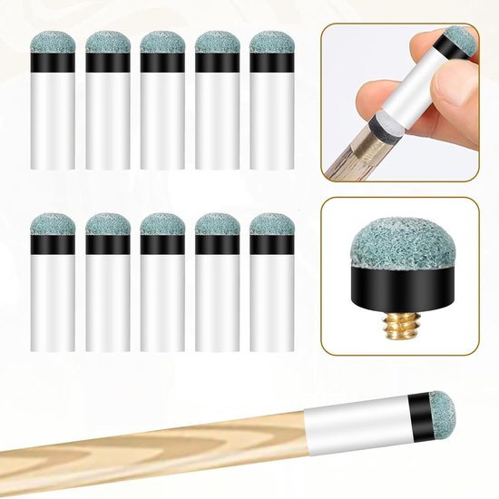 20 stuks vervangingsset biljartkeu-punten, biljartpool keu tips met witte pool keuklemmen, pool keu punten vervanging 12 mm grijs, biljartkeu punten, biljartkeu punten voor pool keus van Merkloos