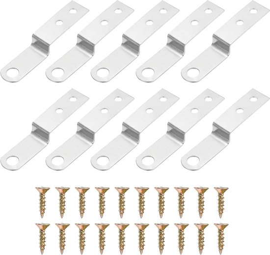 20 stuks Z-vormige hoekhouders, 0,4 inch (0,4 inch), houder voor rechthoekige fotolijsten, 1,0 cm, plankhouder met schroeven voor meubels, zilver