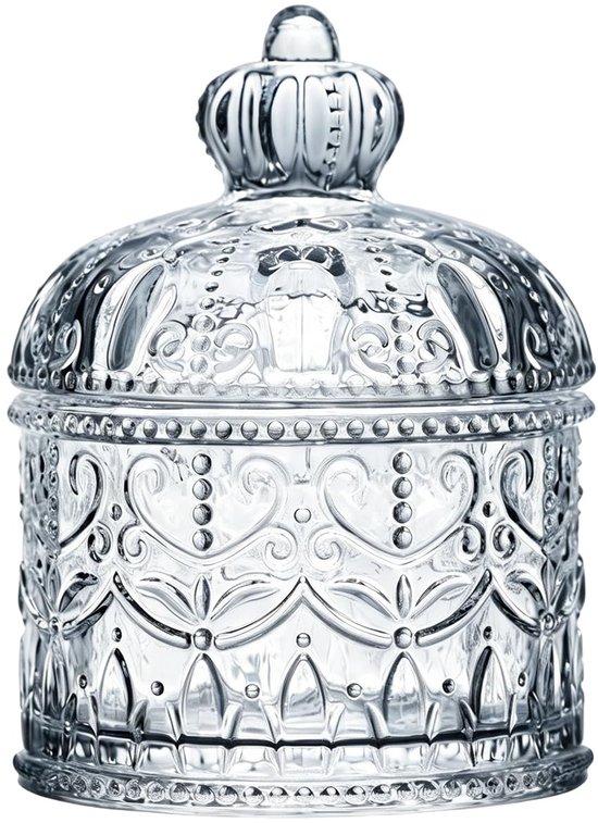 200ML 6.7oz Glas Snoep Schotel Met Deksel Vintage Reliëf Decoratieve Snoep Pot Voor Office Decor Sieraden Opslag