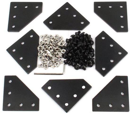 2020 hoekhouderplaat L-vorm 5 gaten 90 graden buiten verbindende plaat met M5 schroeven en T-moeren voor 20x20mm serie aluminium extrusieprofiel (zwart-2020 L-vorm)