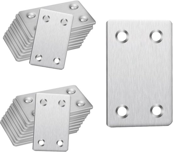 22 Stuks 60x38 mm Zilveren Rvs Verbindingsplaten | Ideaal Voor Wandplaathangers, Dwarssteunen, Terrasschroeven En Hekpaalreparatie