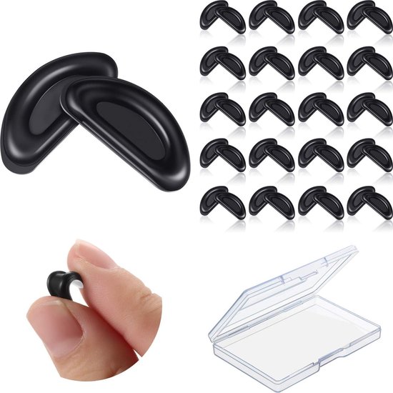 24 Paar Zelfklevende Neussteunen voor Brillen en Zonnebrillen, D-vormige Zacht Silicone, 15mm (Zwart) - Comfort, Grip en Duurzaamheid