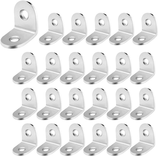 24 stuks Hoekbeugels, 16 x 20 mm L-beugel, 90 ° roestvrijstalen beugel met 48 schroeven, L-vormige metalen kleine connector voor houten meubelplanken, stoel, tafel, bed, fixatie repareren