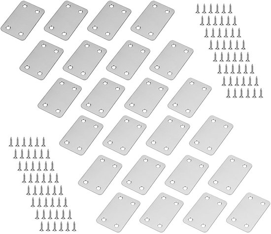24 Stuks RVS Reparatieplaten 60x38x1.5mm, Metalen Steunbeugels voor Hout en Meubels met 96 Schroeven