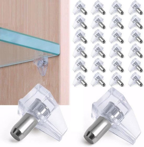 24 Stuks Steunpinnen voor Planken 5mm, Duidelijke Plastic Planksteunen voor Keukenmeubels, Kastplanken en Boekenkasten