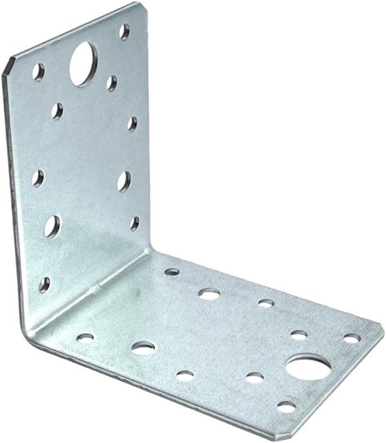 2,5 mm, 50 stuks metalen hoekverbinders, 90 x 90 x 65 mm, metalen hoek 90 graden balkverbinder, klein, montagehoek, verzinkt, stalen hoek
