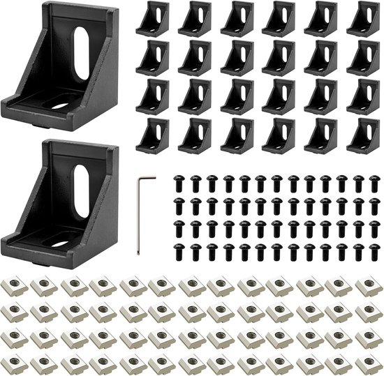 26 stuks bevestigingsmateriaal hoek, aluminium profiel 3030 groef 6 aluminium hoekverbindingsstukken hoekverbinder wandhouder 90 graden hoek rooster voor stangenprofiel, 3D-printer, CNC-router