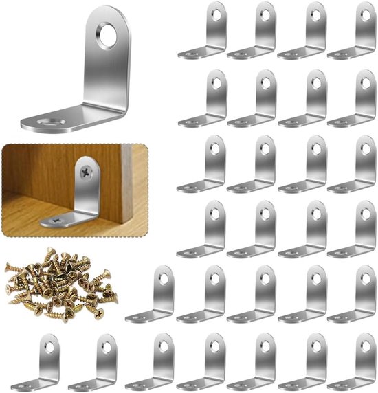 28 x Hoekbeugels, Hoekbeugels voor Hout (30x30x16x2mm), RVS Hoek L-beugel, L-reparatieconnector, voor doe-het-zelf meubelbevestigingen, hoek- en reparatiemeubels, planken, kasten