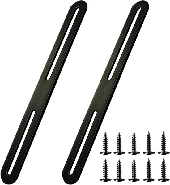 280 x 24 mm, zwart, van roestvrij staal, montagepoten voor reparatie, verbindingen, meubels, 2 stuks (2, 280 x 24 mm)
