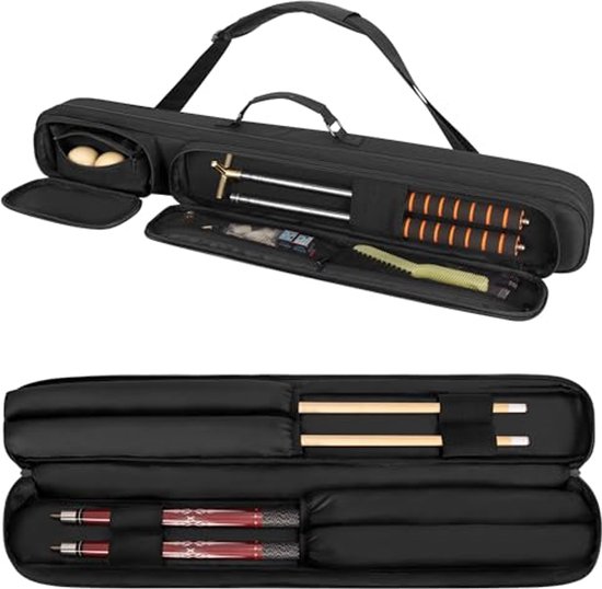 2x2 Pool Cue Case voor 2 Peuken en 2 Assen - Draagtas voor Biljart en Snooker met Handvat en Afneembare Schouderriem van Cuppa