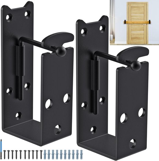 2x4 Door Barricade Brackets, Heavy Duty Door Security Bar Brackets with Locking Design, U-Shaped Bar Holder Bracket Fits 2 x 4 Lumber for Home, Garage, Gate to Security Door Reinforce, 2Pcs
