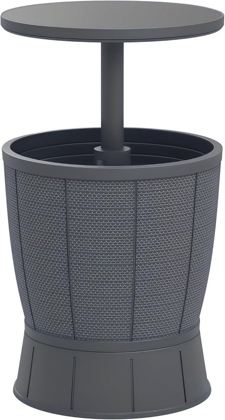 3-in-1 Beistelltisch Gartentisch 45 x 43 cm Rund Kühlbox wetterfest Balkontisch mit 41 L Stauraum höhenverstellbarer Tischplatte Cool Bar Kunststoff Campingtisch für Outdoor Garten Grau