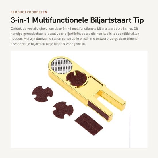3-in-1 Multifunctionele Biljartstaart Tip Trimmer - Reparatiegereedschap - Duurzaam Staal - Handig Accessoire - Geschikt voor Biljartkeu