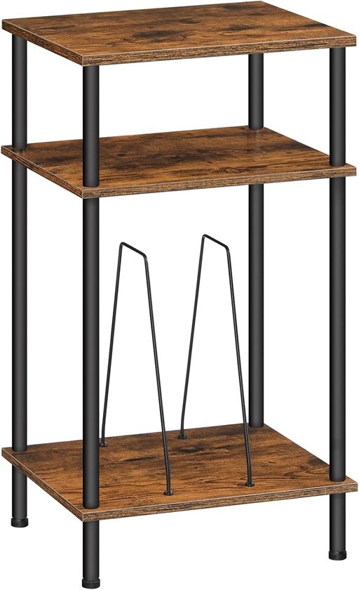 3-laags Platenstandaard, Draaitafelstandaard met verwijderbare Verdelers, Zijtafel, voor CD's, Albums, Platenspelers, Vintage Bruin en Zwart EBF02RS01
