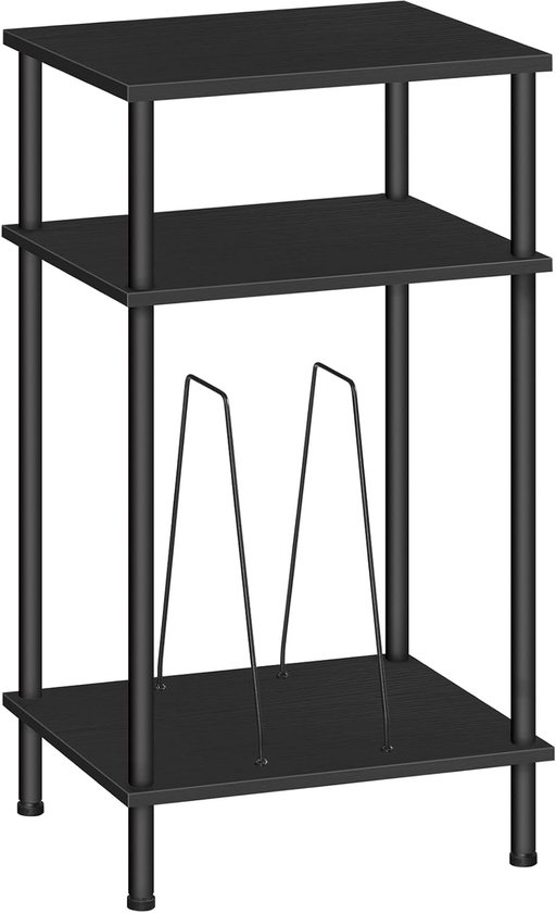 3-laags Platenstandaard, Draaitafelstandaard met verwijderbare Verdelers, Zijtafel, voor CD's, Albums, Platenspelers, Zwart EBB02RS01