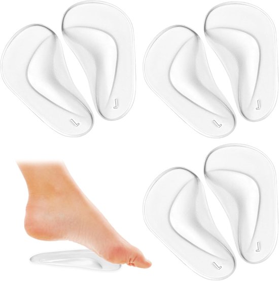 3 Paar Zelfklevende Gel Inlegzolen voor Ondersteuning van de Voetboog - Transparante Siliconen Zolen voor Plantenfasciitis, Platvoeten en Comfortabele Sandalen