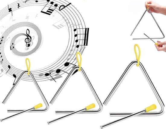 3 Stuks Driehoek Percussie Instrument Set, Triangel Instrumenten Voor Oude Muziekeducatie Initiatie, Triangle Musikinstrument