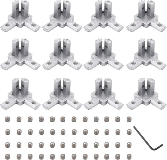 3-weg hoekverbinder profielconnector 2020 zilver 12 stuks Europese standaard voor 20x20 aluminium extrusieprofiel